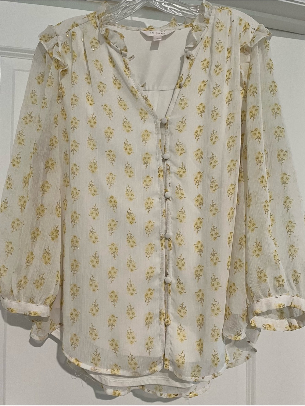 LC Lauren Conrad Cream Blouse with Yellow Floral Accents